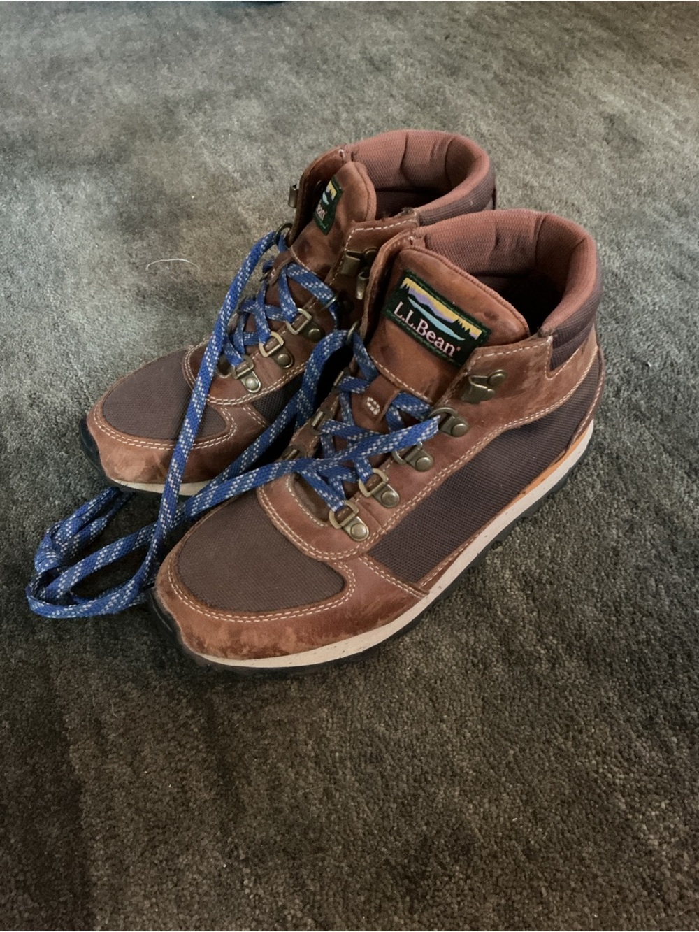 L.L. Bean Men's Brown and Blue Lace-Up Hiking Boots
